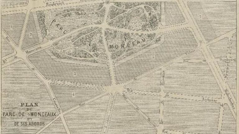 Plan du Parc de Monceau et de ses abords (les parties en grisé et numérotées « désignent les portions de terrains destinées à recevoir la construction d’hôtels particuliers) - BHVP 1-EST-1984