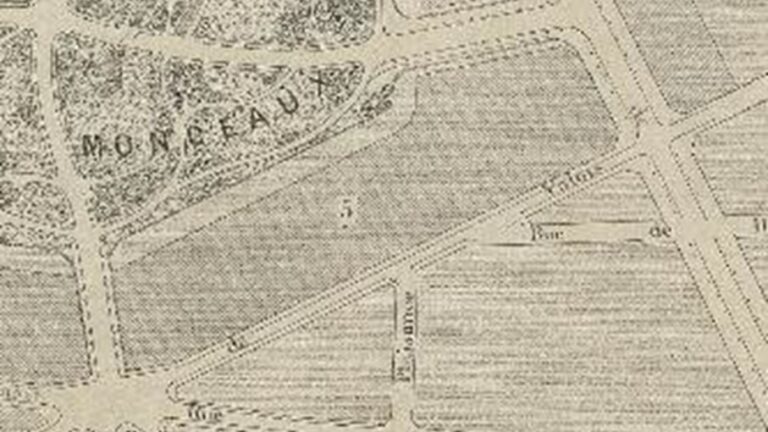 Plan du Parc de Monceau et de ses abords (les parties en grisé et numérotées « désignent les portions de terrains destinées à recevoir la construction d’hôtels particuliers) - BHVP 1-EST-1984